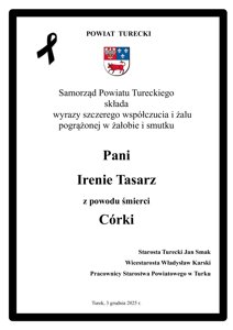 Zdjęcie główne dla wydarzenia: Kondolencje dla Pani Ireny Tasarz